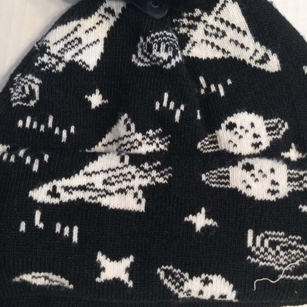 Cat & Jack black & white winter hat. Space themed pattern size 2T - 5T toddler